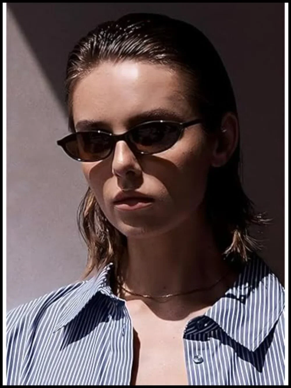 Retro Oval Cat Eye Sunglasses UV Protection Narrow Shades
